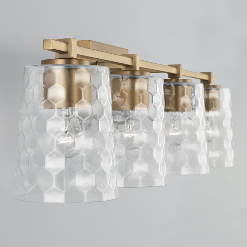 Aged Brass and Clear Glass 4-Light Vanity Fixture