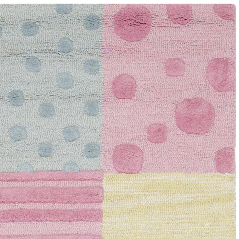 Kruetzen Geometric Handmade Tufted Blue/Pink Area Rug, Rectangle 2' x 3'