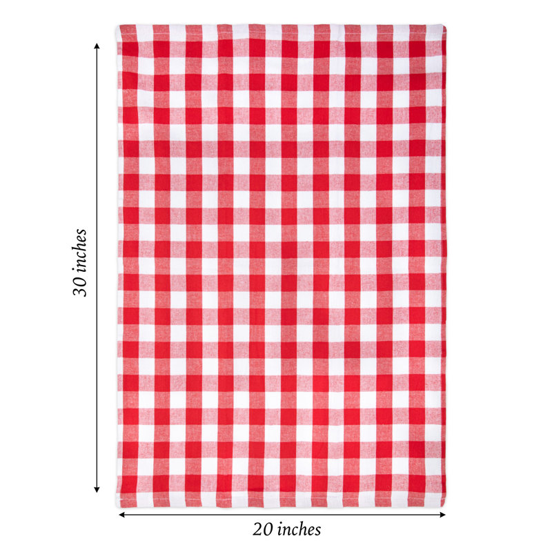 Red and White Cotton Buffalo Plaid Kitchen Towel Set