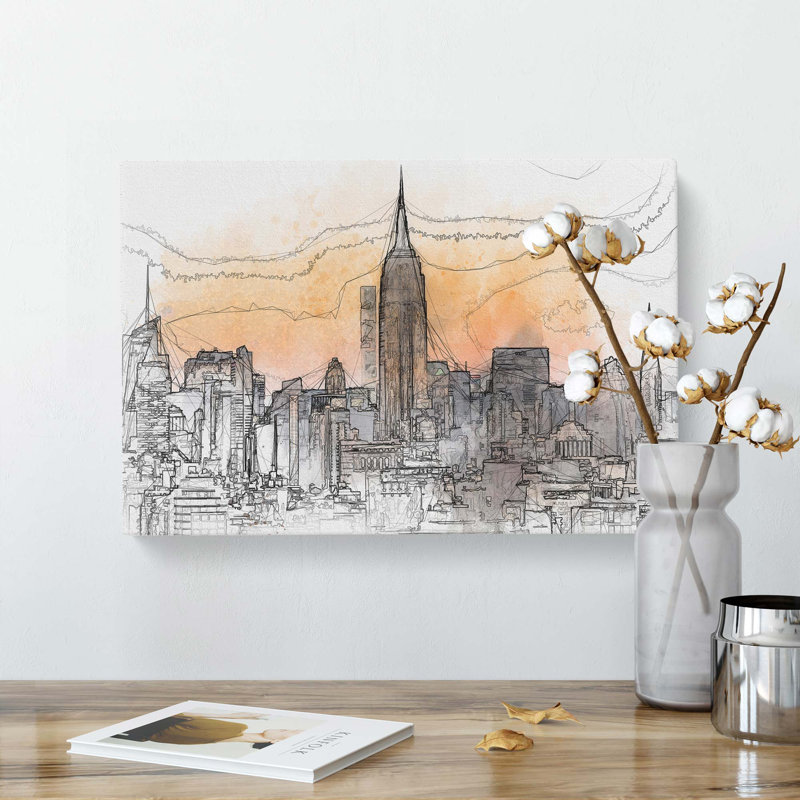 Yellow New York Skyline in Abstract - Wrapped Canvas, 60cm H x 91cm W x 3cm D