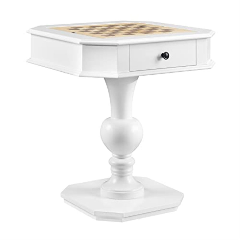 Ajavion 3 in 1 - Chess, Checkers, and Backgammon Game Table with Storage, White