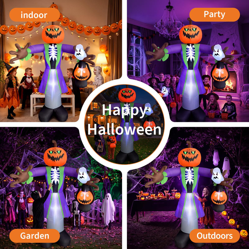 Halloween Yard Inflatable Pumpkin Zombie with Lantern, 8ft/2.4m Outdoor Decoration - Built-In Fan - Waterproof Polyester - For Lawn, Garden & Party Display - UK 2.4M - Plug 2.0A - Fan 1.5A