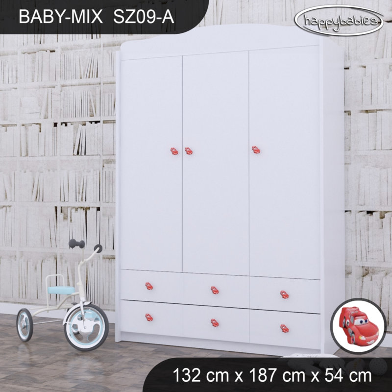 Baby 3 Door Wardrobe, Red/White