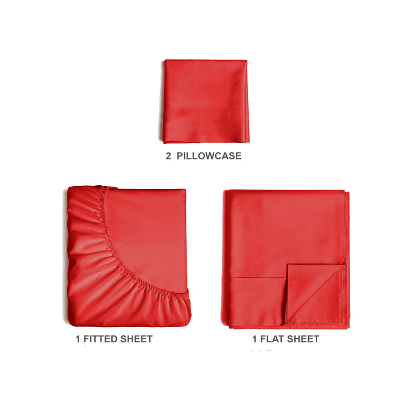  Ensemble de draps en rayonne de bambou 4 pièces Premium Luxury, Ensemble de draps pour taille de lit simple TG ave, Rouge