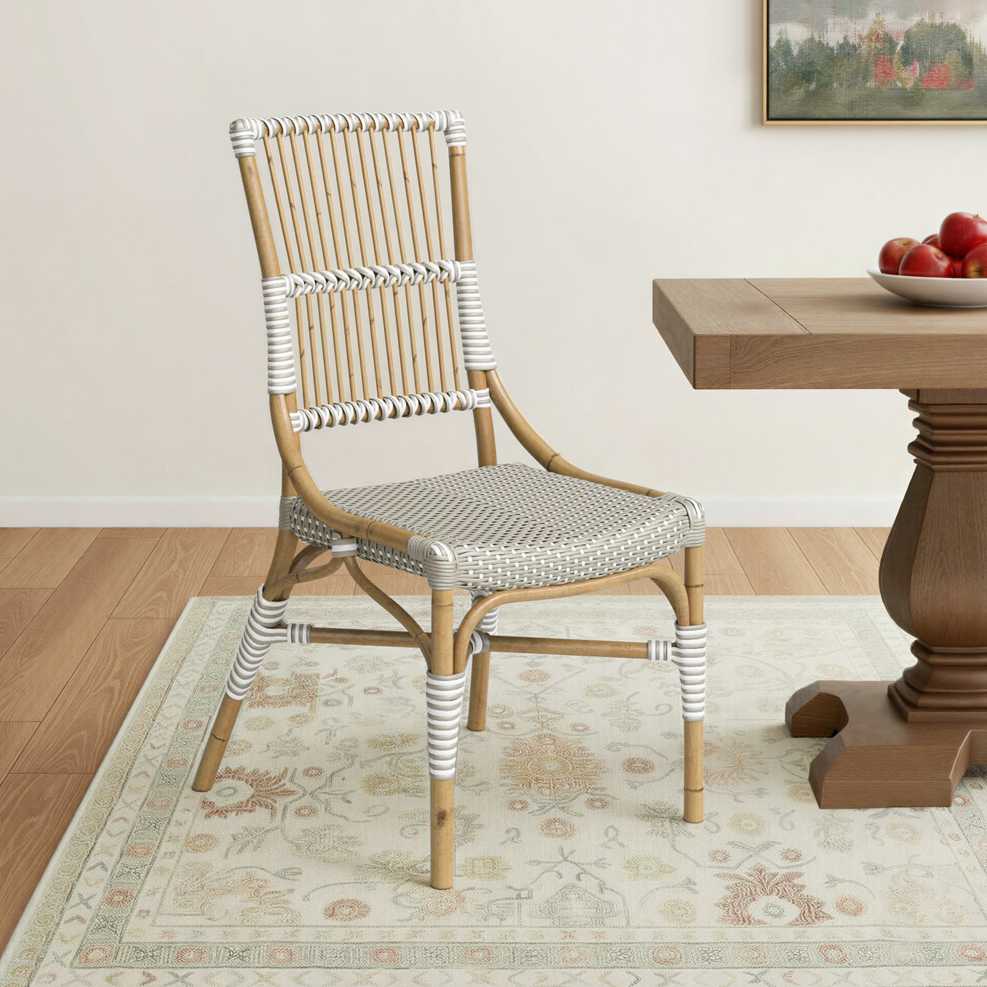 Davey Slat Back Side Chair, Gray/White