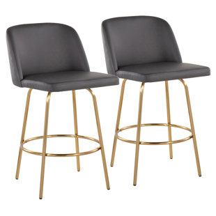 Ensemble de 2 tabourets de comptoir contemporains à hauteur fixe avec pivot en similicuir et métal doré Toriano (Ensemble de 2)