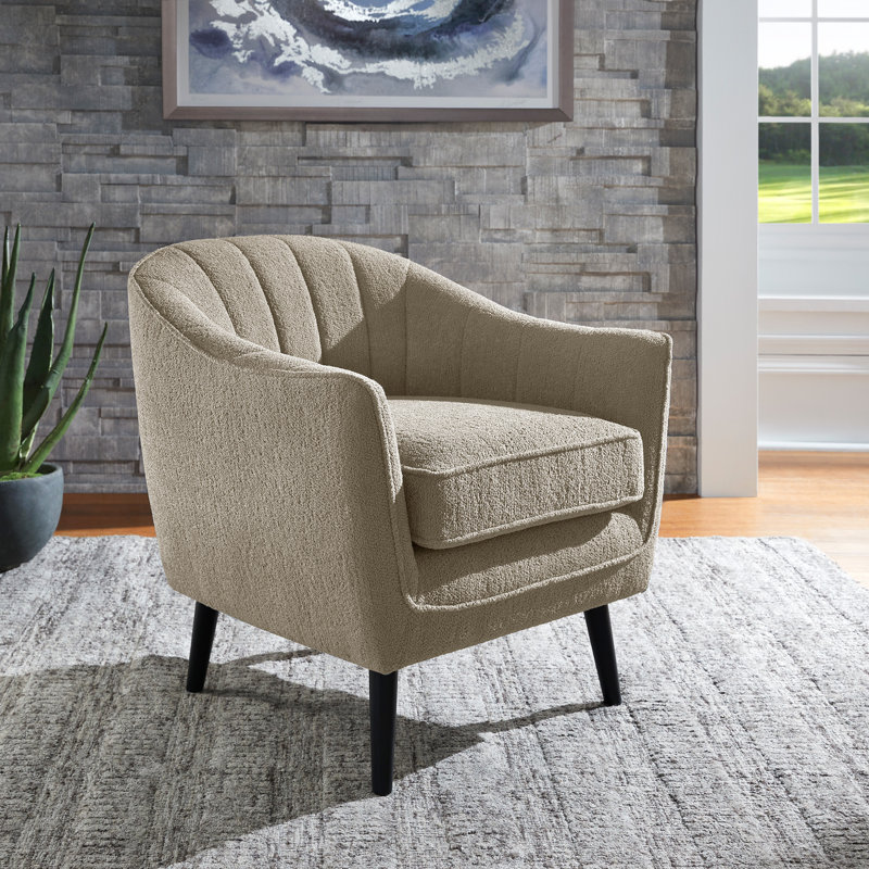 Arim Upholstered Barrel Chair, Taupe Polyester Blend