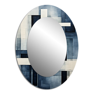 Indigo Illusion Abstract Shapes III - Abstract Oval Decorative Mirror On Metal