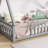 Tent-Shaped Floor Bed,Teepee Bed With Guardrails,Slats-1889085510