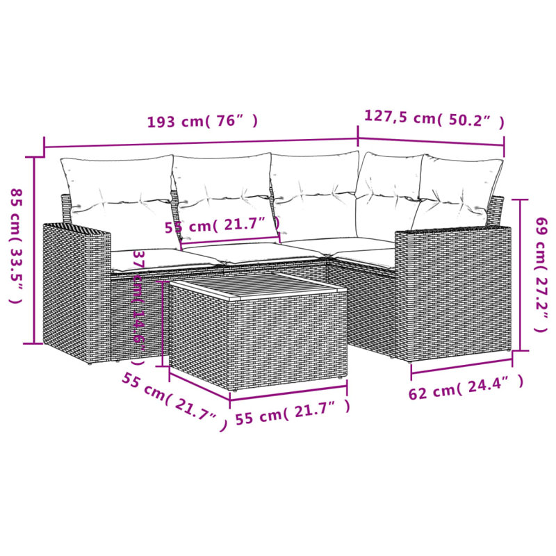Ensemble de canapé de jardin modulaire en rotin PE Vidaxl