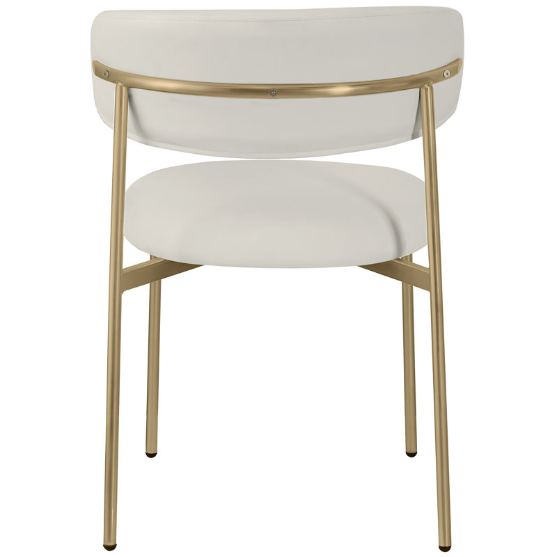 Lupita Upholstered Back Side Chair Dining Chair, Brushed Gold, Off-White Vegan Leather