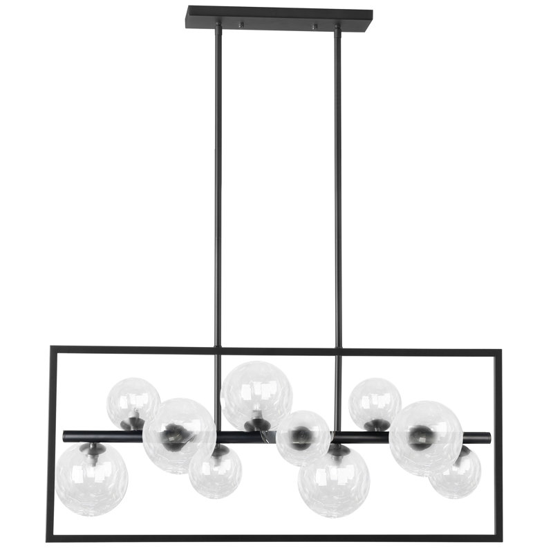 Luminaire suspendu halogène horizontal 10 lumières, noir mat avec verre transparent