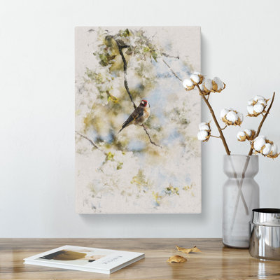 Goldfinch Bird In A Cherry Tree - Wrapped Canvas