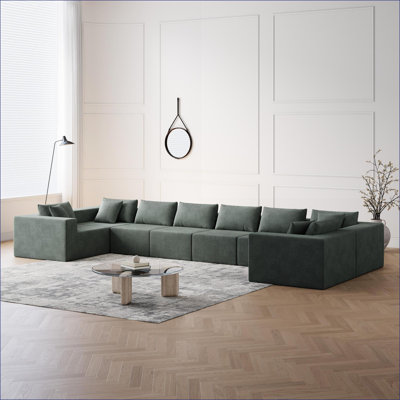Canapés modulaires | Ensemble de 188 pièces de 188 pouces en forme de L moderne et libre pour la chambre à coucher de salon | Velours côtelé | Vert armée