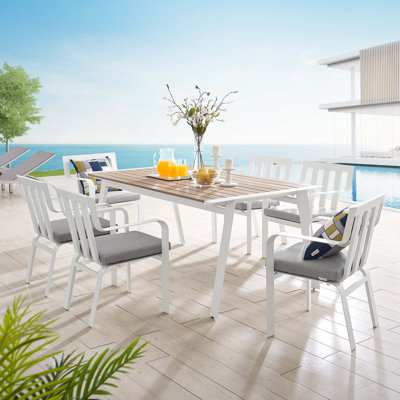 Baxley Outdoor Patio Aluminum Dining Set with 6 Stackable Armchairs by Modway