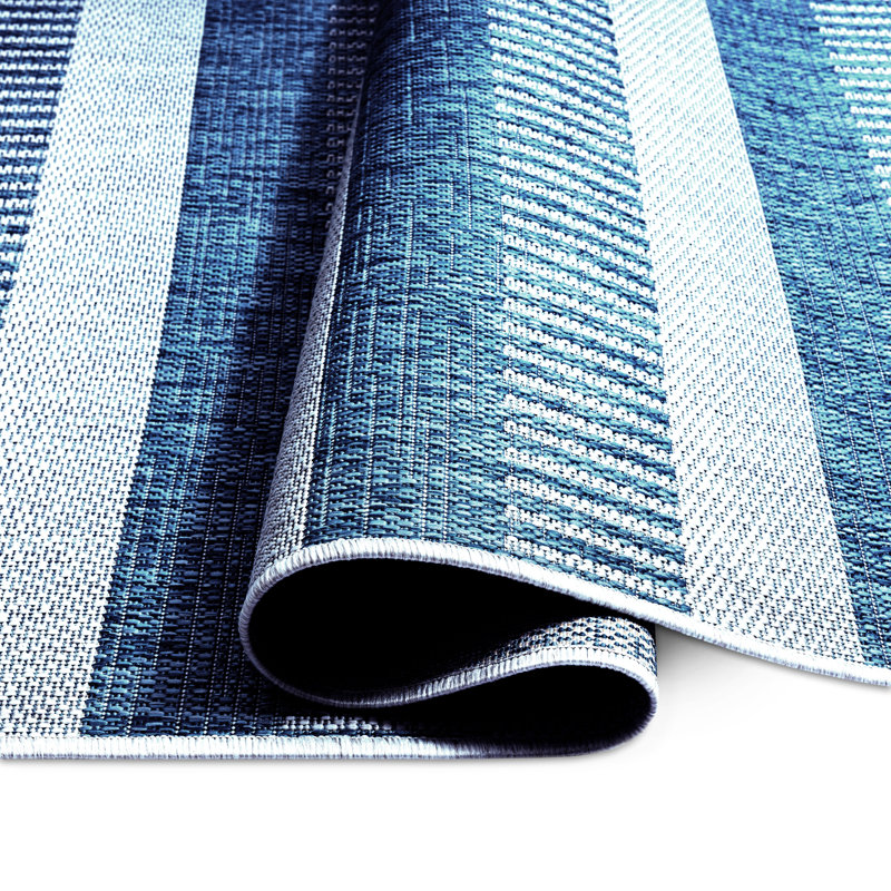 Nicole Miller New York Patio Country Charlotte Modern Striped Indoor/Outdoor Area Rug, Aqua/Ivory, Rectangle 5'2" x 7'2"