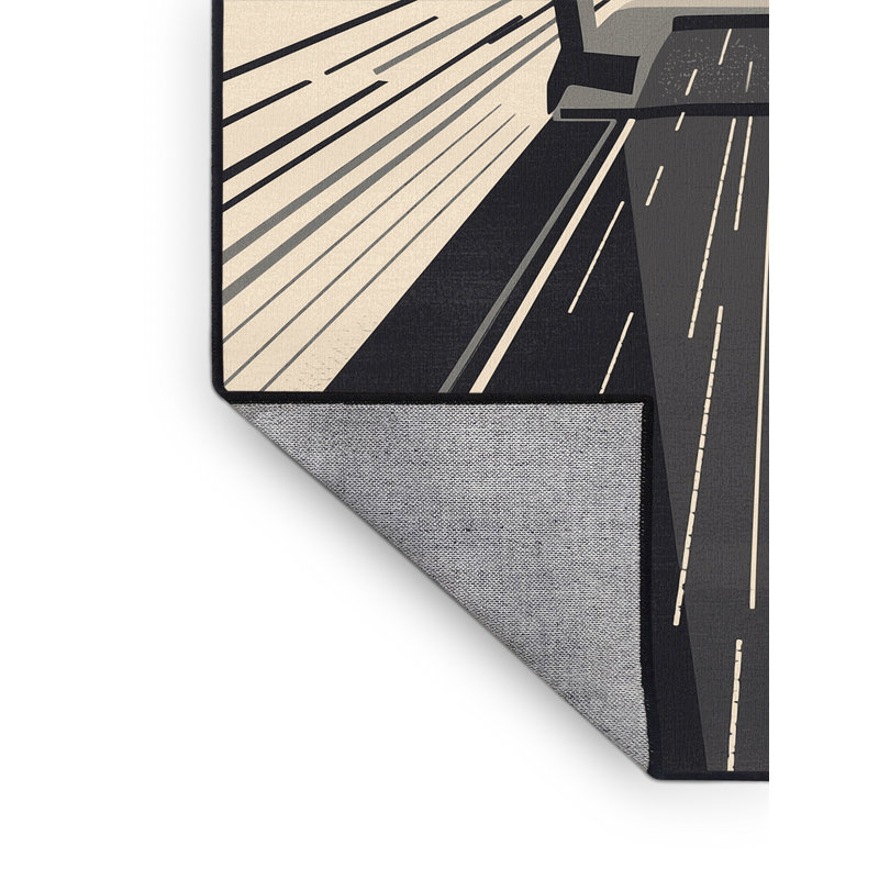 Machine Washable Paxton Running Treadmill Modern & Contemporary Rug in Beige – Black Binding, 5x7