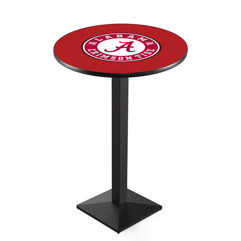 Round Metal Base Dining Table, University of Alabama - Script "A" Logo, Black Wrinkle