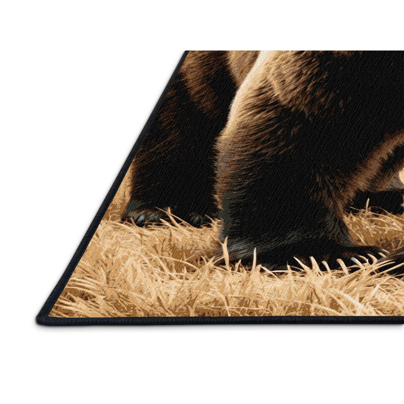 Washable Grizzly Bear Wildlife Area Rug, Round 4'