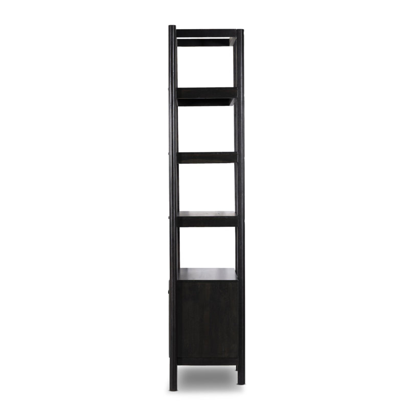Reza Solid Wood Bookcase, Worn Black Parawood