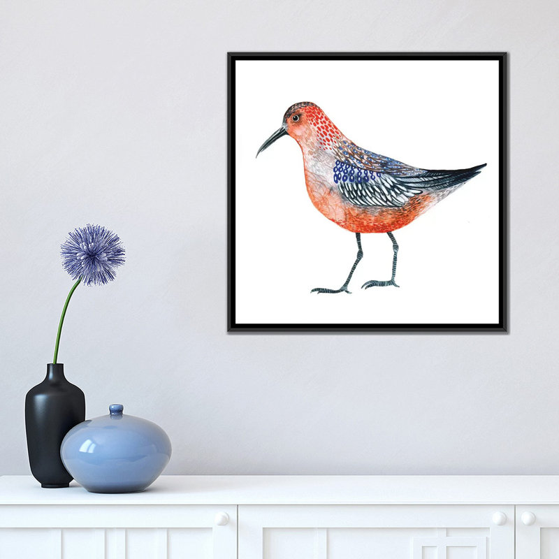 « red oiseau », impression sur toile, H 18 po x l 18 po x P 1,5 po, Toile avec cadre flottant noir, Pas de tapis