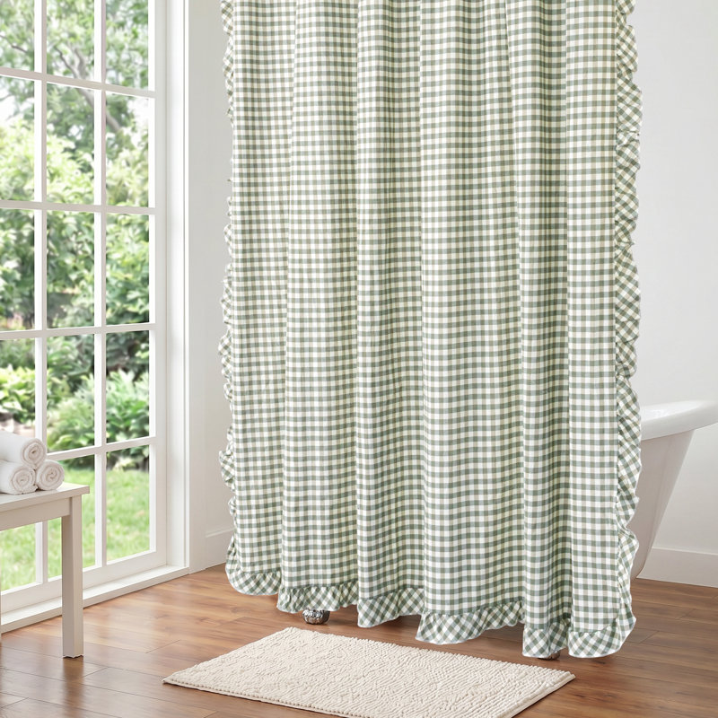 Rideau de douche à boutonnière 100% coton, Vert
