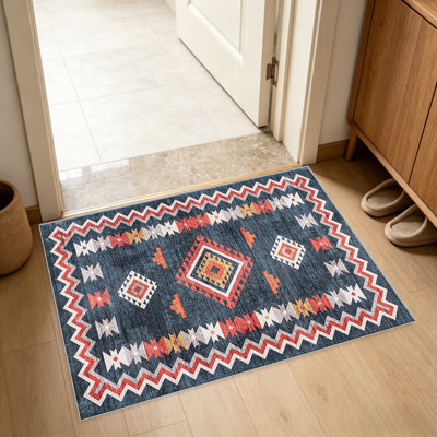 Tapis foncé foncé à motif de losanges pour le salon, doux et confortable, convenant à toutes les saisons, facile à entretenir, tapis de sol intérieur lavable à la machine, ferme sous la table convenant à la chambre à coucher, à la salle à manger, au bureau, au patio, au balcon, à la maison
