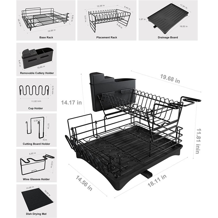 MAJALiS Kitchen Dish Drying Rack, 2 Tier Large Stainless Steel Dish Drainer  for Kitchen Counter, Dish Strainer with