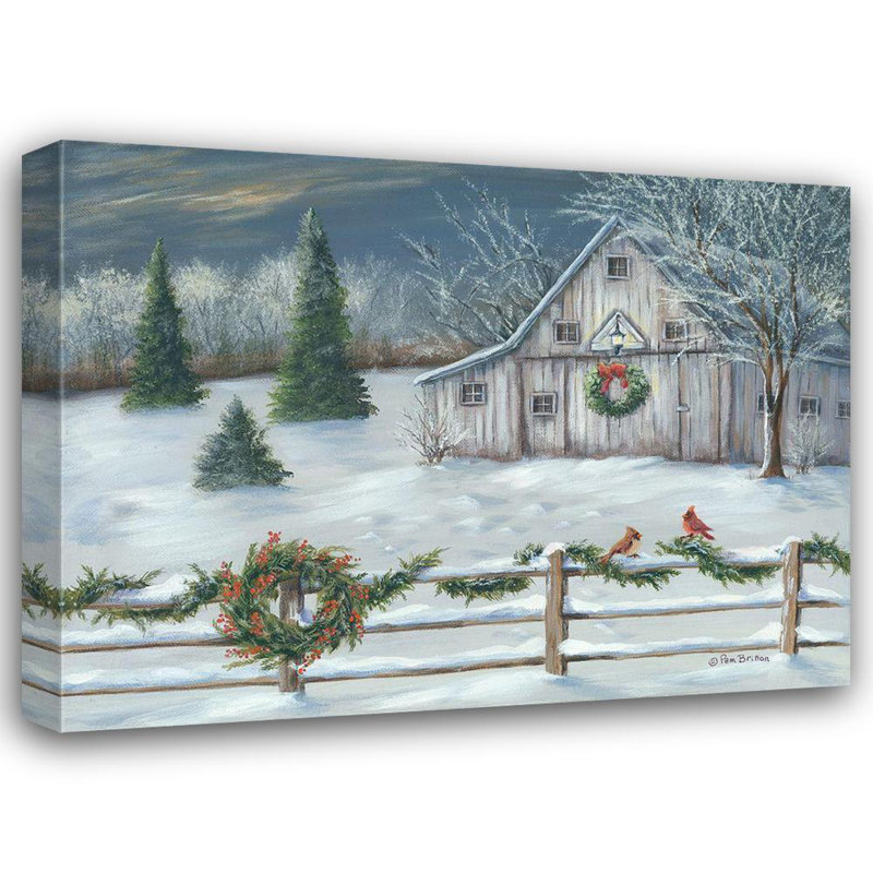 «August Grove® Britton, Pam», art sur toile tendue sous le titre: Wintery Barn, H 36 po x l 47 po