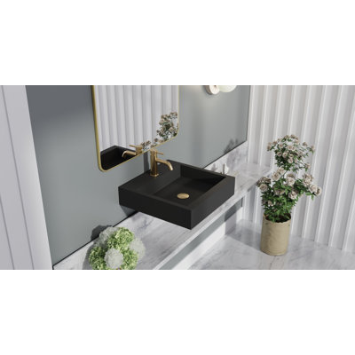 Lavabo de salle de bain mural carré en résine 18,8 po x 18,8 po Badeloft WT-06-S-MBLK