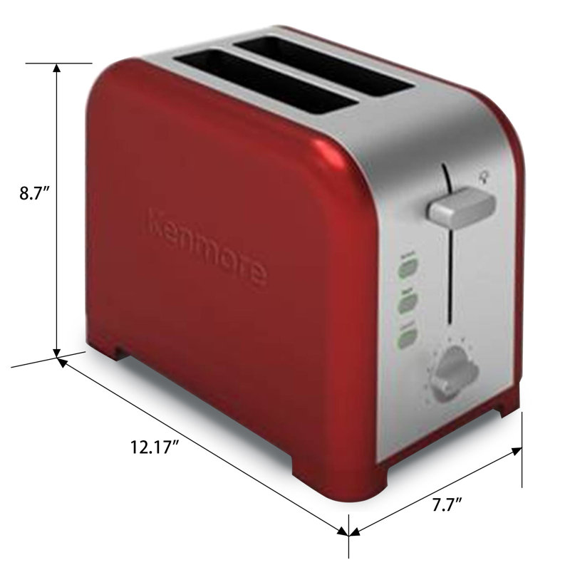 Kenmore 2 Slice Stainless Steel Toaster with Extra Wide Slots and Bagel & Defrost Functions, Red