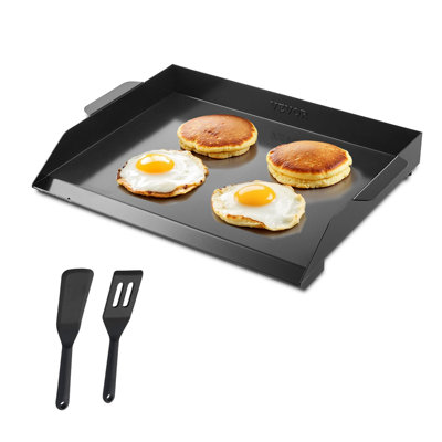 Plaque chauffante en acier au carbone, plaque rectangulaire universelle à dessus plat de 22 po x 16 po, plaque chauffante pour barbecue au barbecue, batterie de cuisine portative Teppanyaki, pour camping-car, noir
