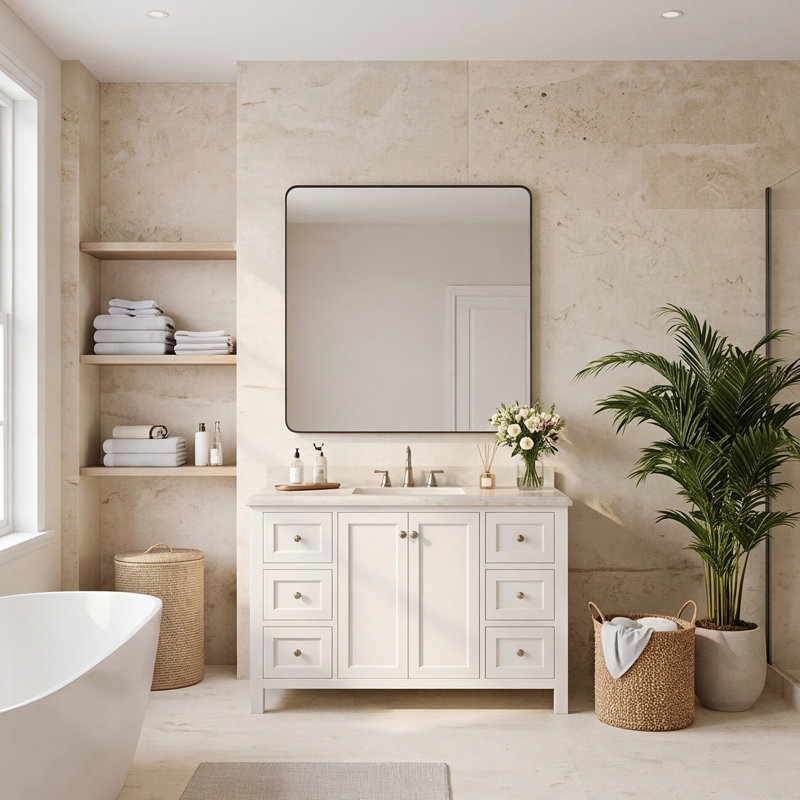Miroir mural pour commode, meuble-lavabo, cadre en aluminium noir, 40 po x 36 po