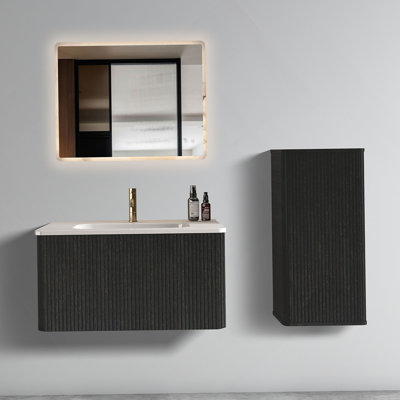 Meuble-lavabo flottant mural 30 po avec lavabo en céramique