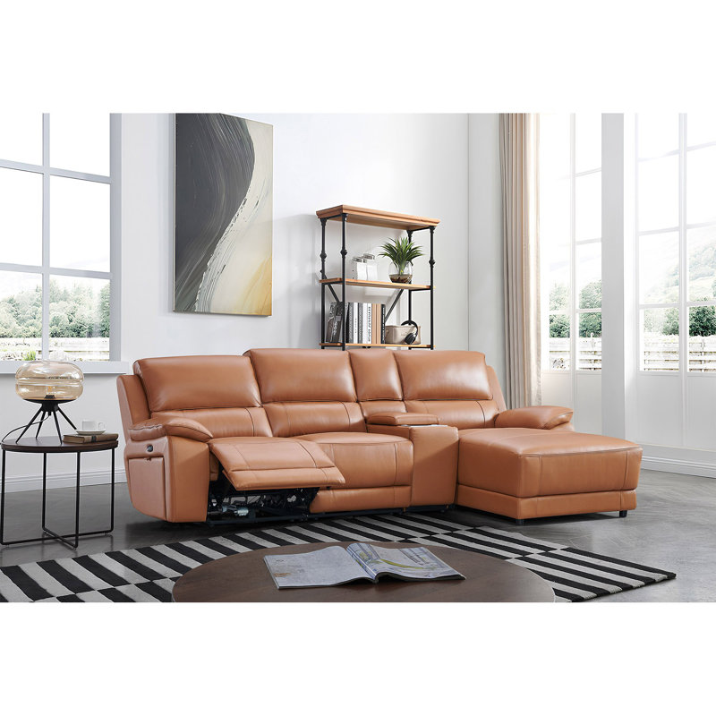 Carrabelle Leather Power Recliner Console,USB Port, Right Hand Facing, Adobe Genuine Leather