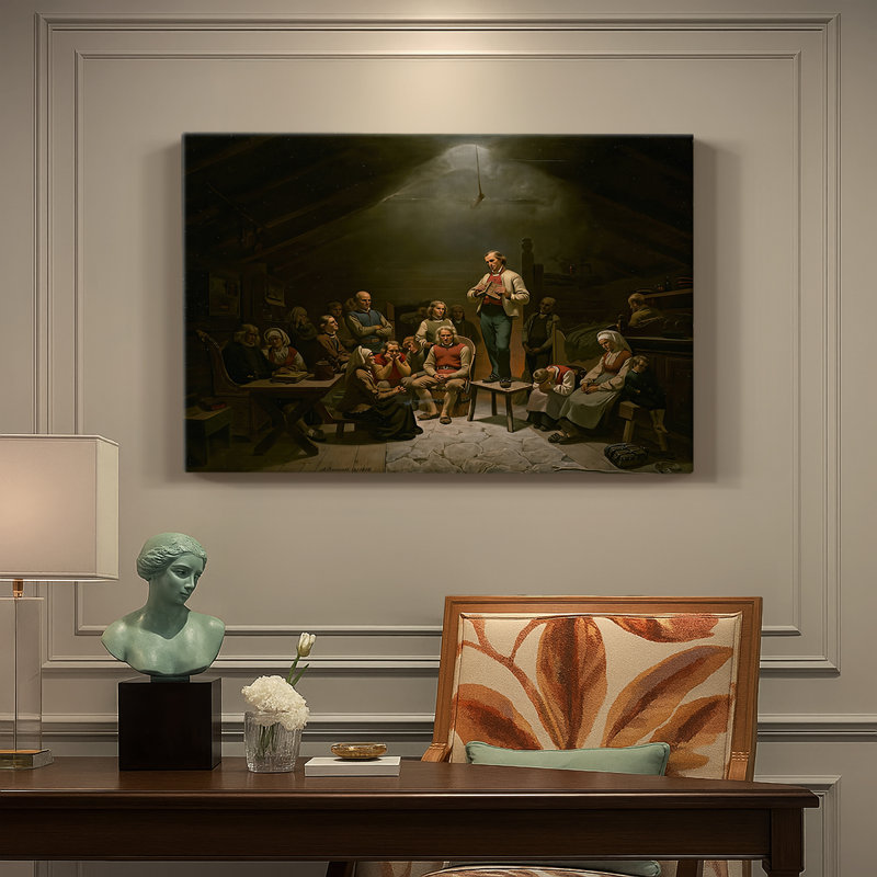 Haugianerne (Low Church Devotion - Alternate Version)-Adolph Tidemand-Gallery Wrapped Canvas-1852, 18 x 27