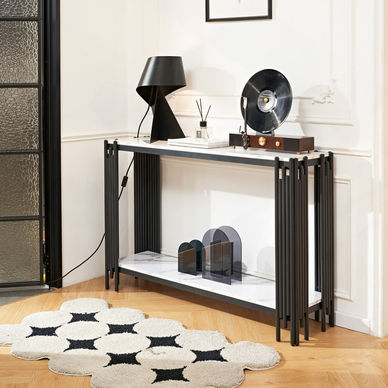 Console à 2 niveaux, table de canapé de salon, table d'entrée étroite moderne, table d'entrée de couloir, pieds réglables, pour entrée, couloir