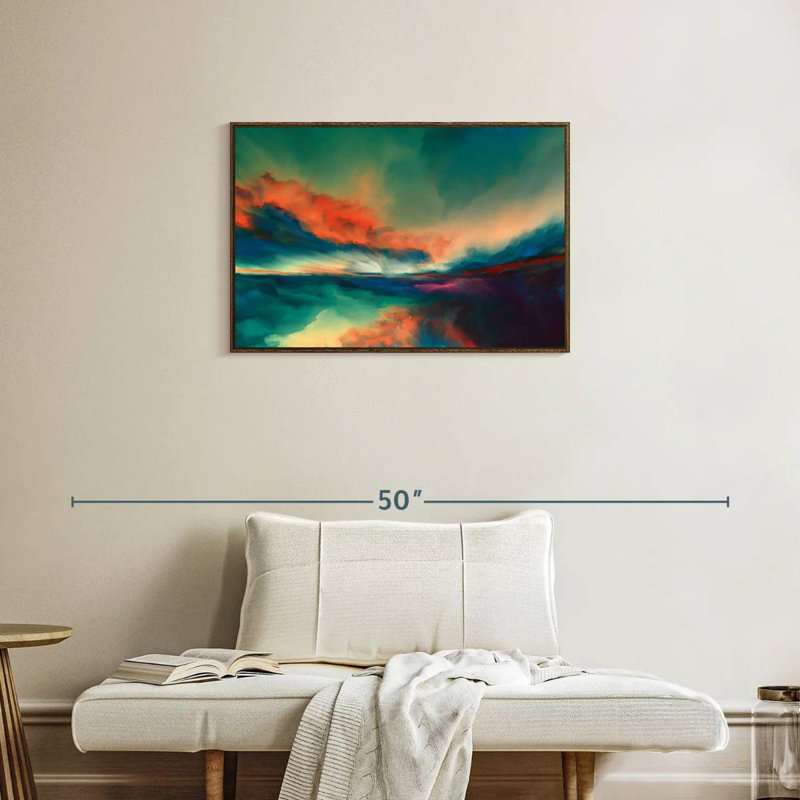 Coucher de soleil, Cadre flottant noyer, 31 po x 21 po