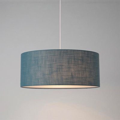 Stretch Pendant, Turquoise Linen Shade, Satin Nickel
