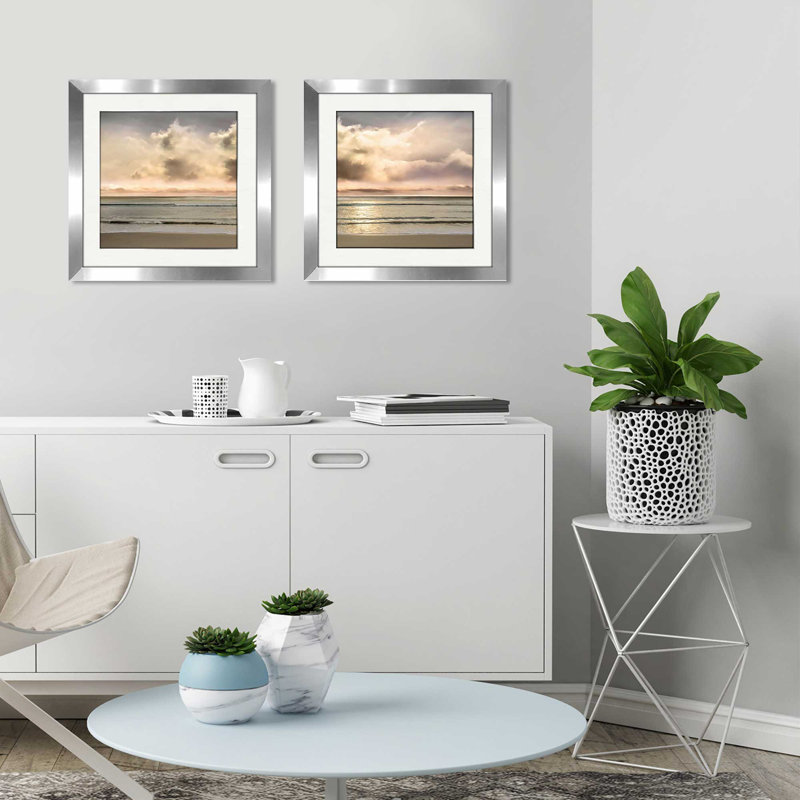 «Warm Breezes», ensemble de 2 reproductions de peintures à l'acrylique encadrées, H 16,5 po x l 33 po x P 1 po, Blanc mat