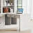 Modern 3-Piece Bookcase & Writing Desk Set, 83" Tall with LED Lighting, 5 Drawers & Adjustable Shelves, White MDF/Solid Wood