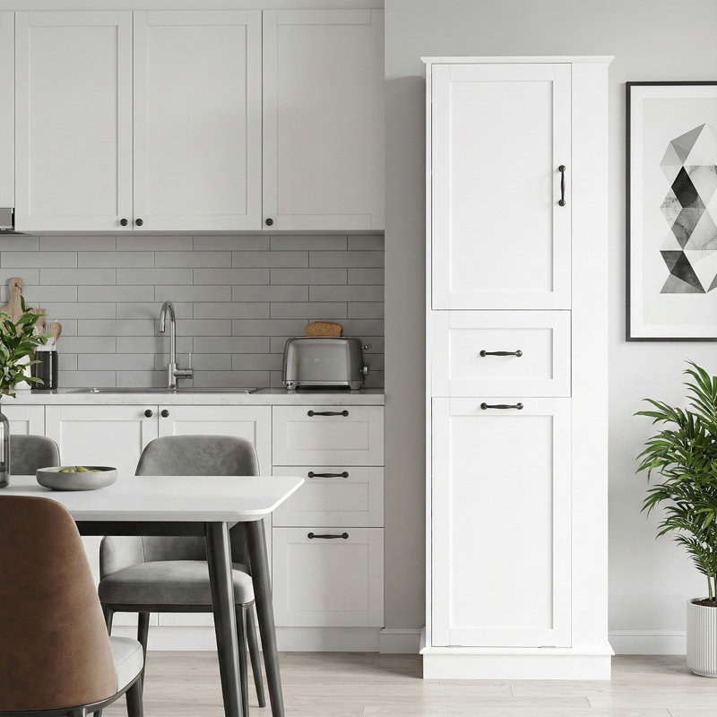 67.8" Tall Tilt-out  Laundry Storage Cabinet  With Drawer And Shelf, White