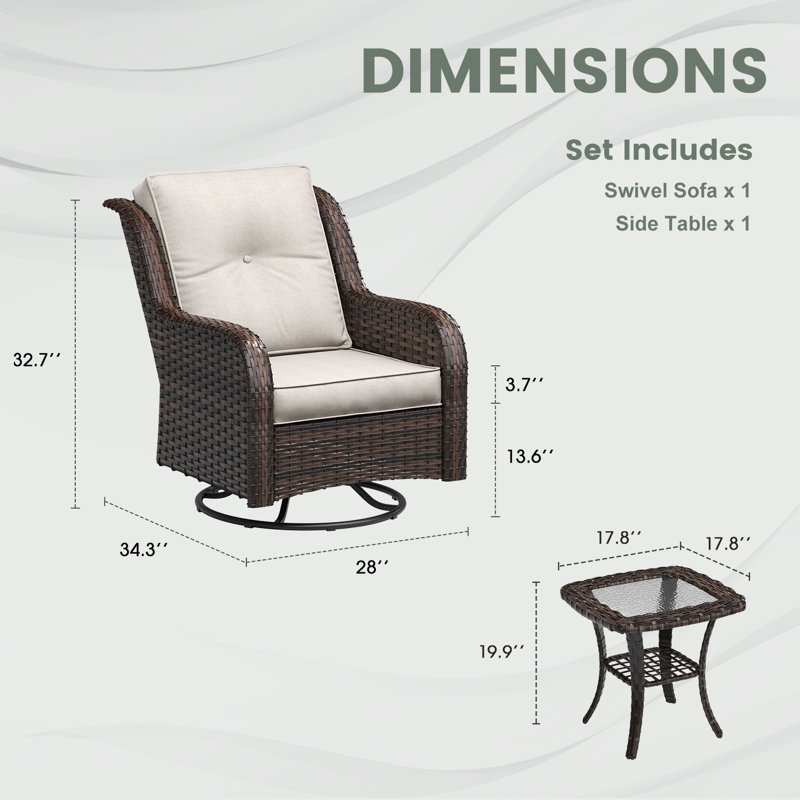 Patio Swivel Rocker Chair with Side Table, Sand