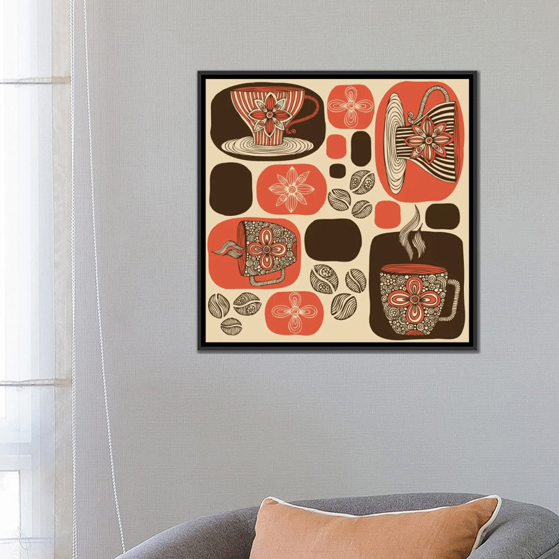 Café rétro, impression sur toile tendue, H 26 po x l 26 po x P 1,5 po, Cadre noir
