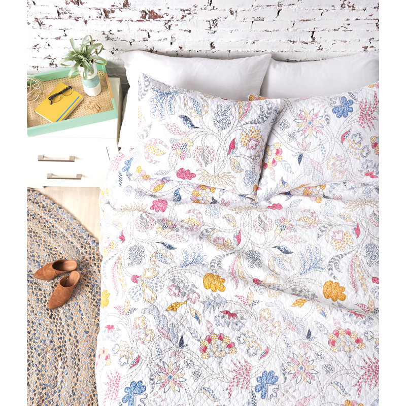 Courtepointe réversible en coton Brie Hayley, Flamant rose, Courtepointe double/grand