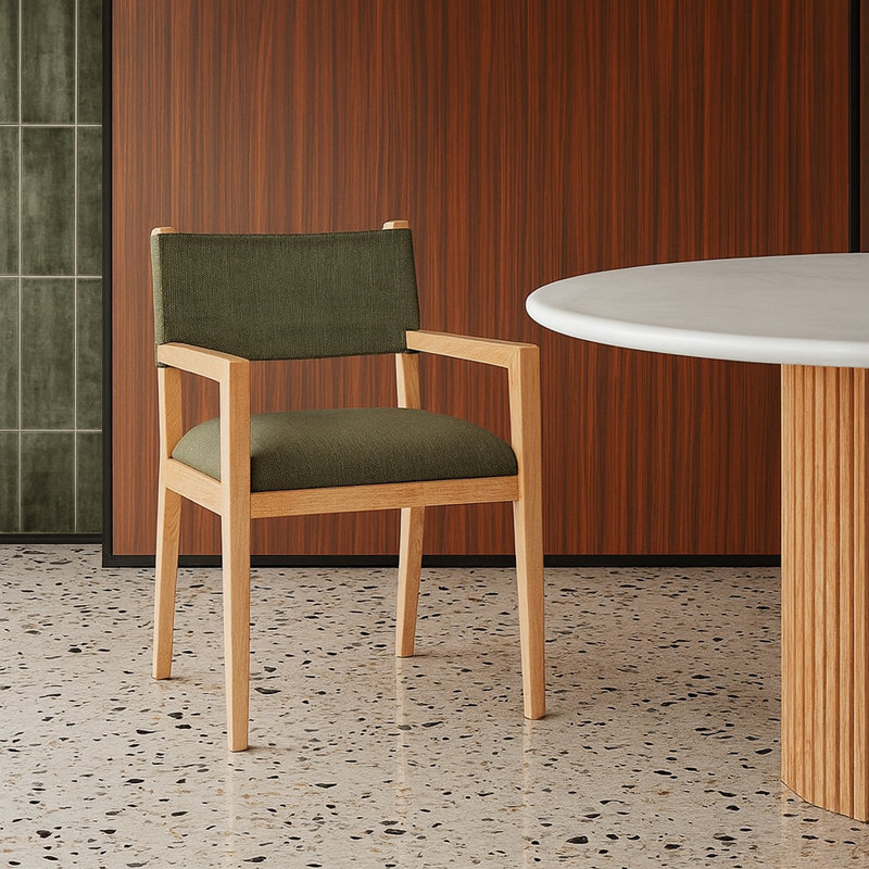 Chaise de salle à manger en tissu texturé Vina, Tissu olive texturé en lin, Teint naturel