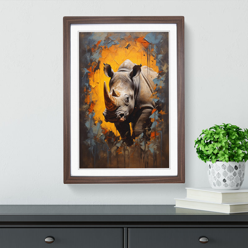 Rhino Contemporary - Framed Print, Walnut Framed, 64cm H x 46cm W x 2cm D