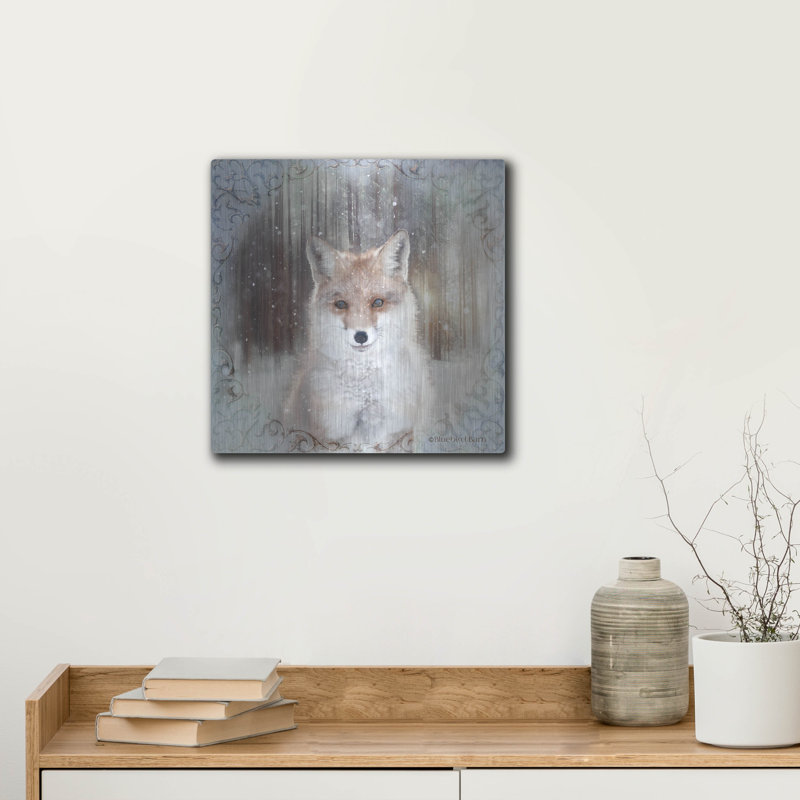 Art mural en métal Millwood Pines «Enchanted Winter Fox» par Bluebird Barn, H 12 po x l 12 po
