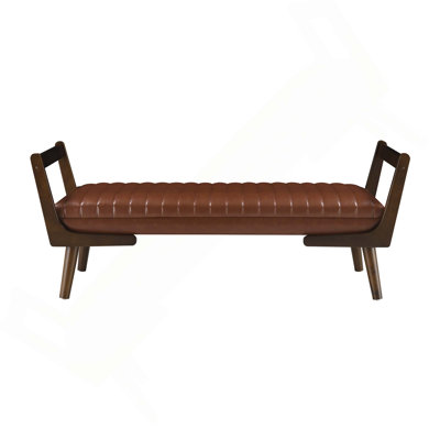 52-Inch Mid-Century Chenille Bench With Walnut Wood Leg For Kitchen, Living Room, Bedroom, Entryway
