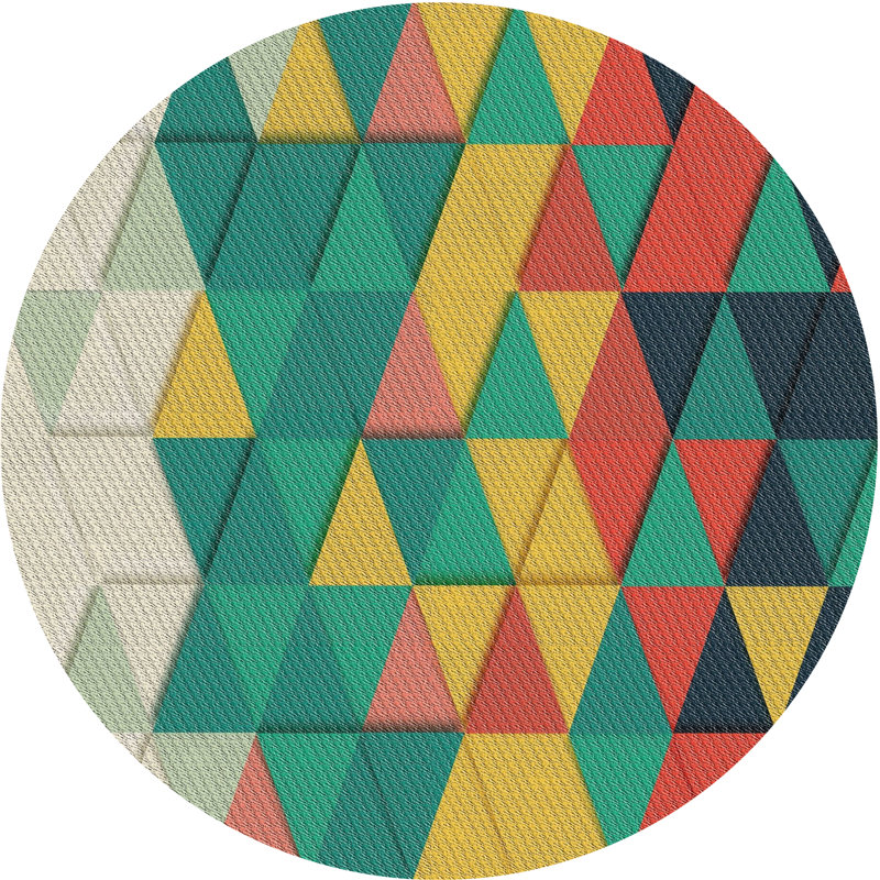 Tapis vert/jaune/crème à motifs, Rond 3 pi